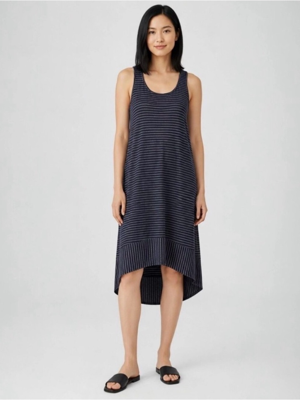 Eileen Fisher Gray Striped High-Low Racerback Linen Tank Dress Size S